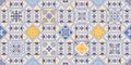 Seamless colorful patchwork in turkish style. Hand drawn background. Azulejos tiles patchwork. Portuguese and Spain decor. Islam